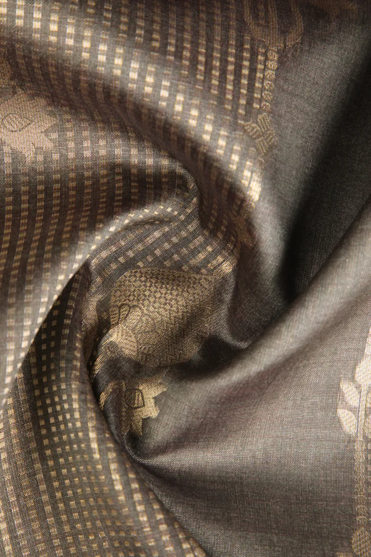 Tortilla Brown Tussar Saree with Antic Zari Floral Patterns view 4