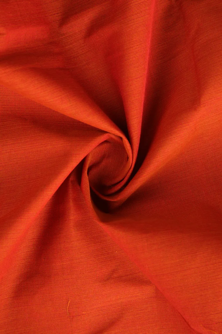 Fire Orange Chettinad Cotton Sarees with Gold Zari Plain view 4