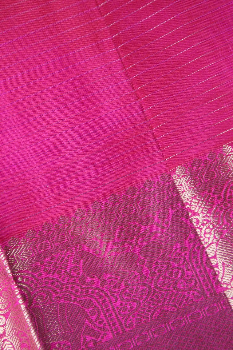 Bubblegum Pink Kanchipuram Silk Sarees with Gold Zari Small Checks Pattern view 3