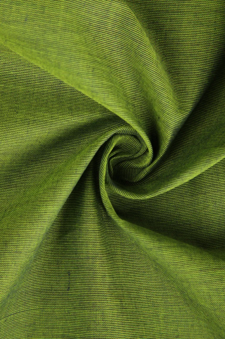 Lime Green Chettinad Cotton Sarees with Gold Zari Plain view 4