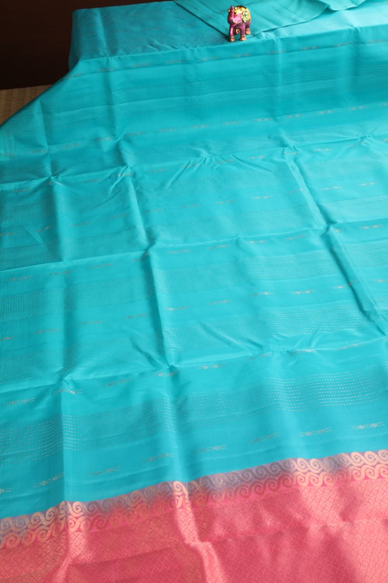 Arctic Blue Soft Silk Saree Copper Zari with Buttis (small Dots Or Motifs) view 2