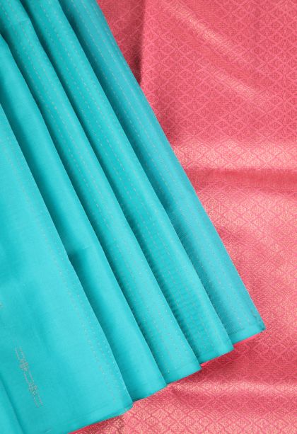 Arctic Blue Soft Silk Saree Copper Zari with Buttis (small Dots Or Motifs)