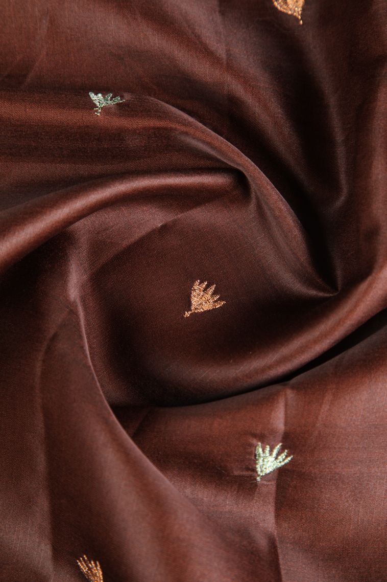 Cinnamon Brown Raw Silk Sarees Without Zari with Floral Puttas Embroidary view 4
