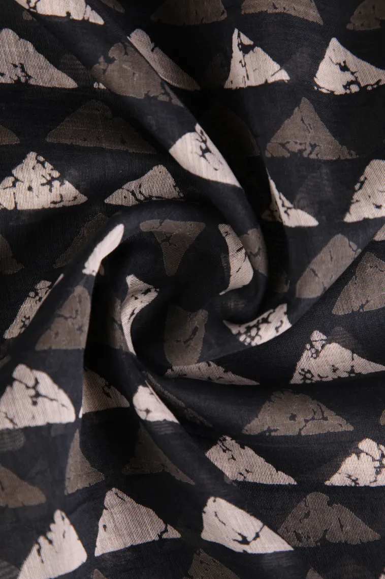 Asphalt Black Chanderi Cotton Sarees Without Zari With Geometric Shapes view 4