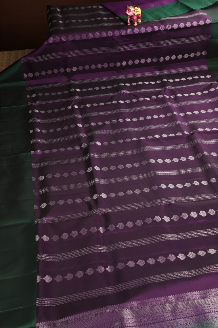 Viola Purple Soft Silk Saree Silver Zari with Floral Puttas view 2