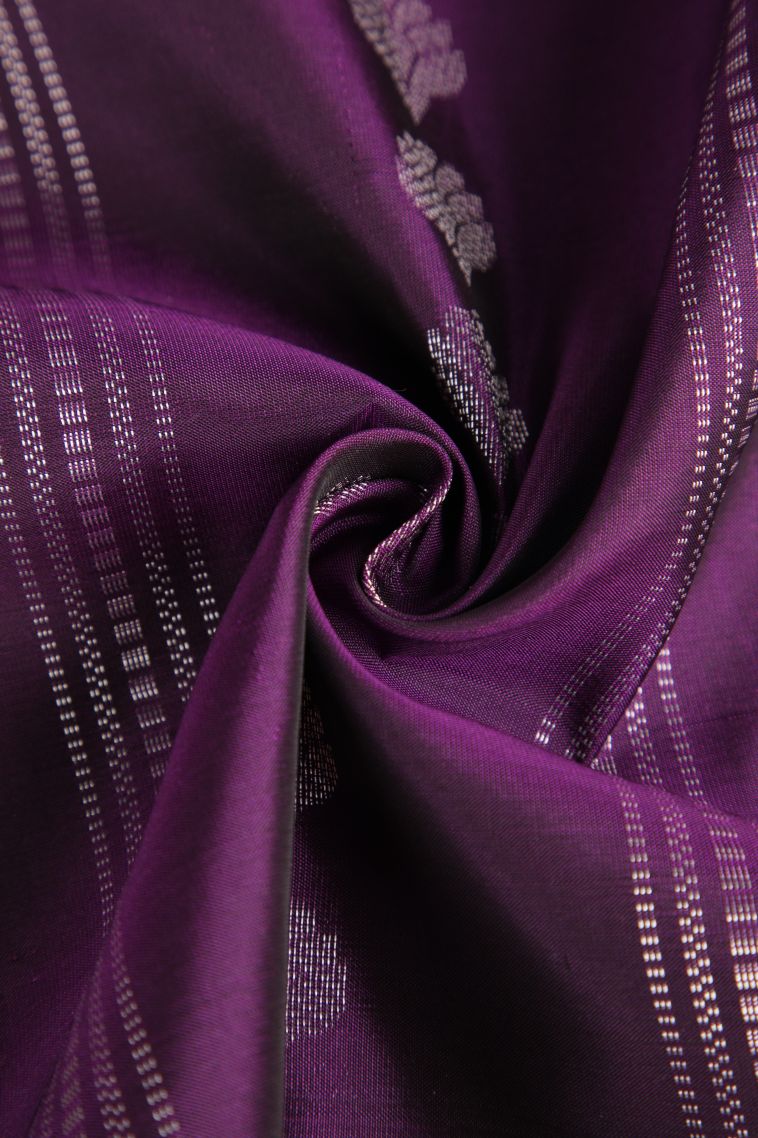 Viola Purple Soft Silk Saree Silver Zari with Floral Puttas view 4