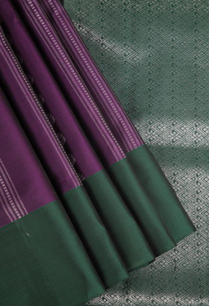 Viola Purple Soft Silk Saree Silver Zari with Floral Puttas