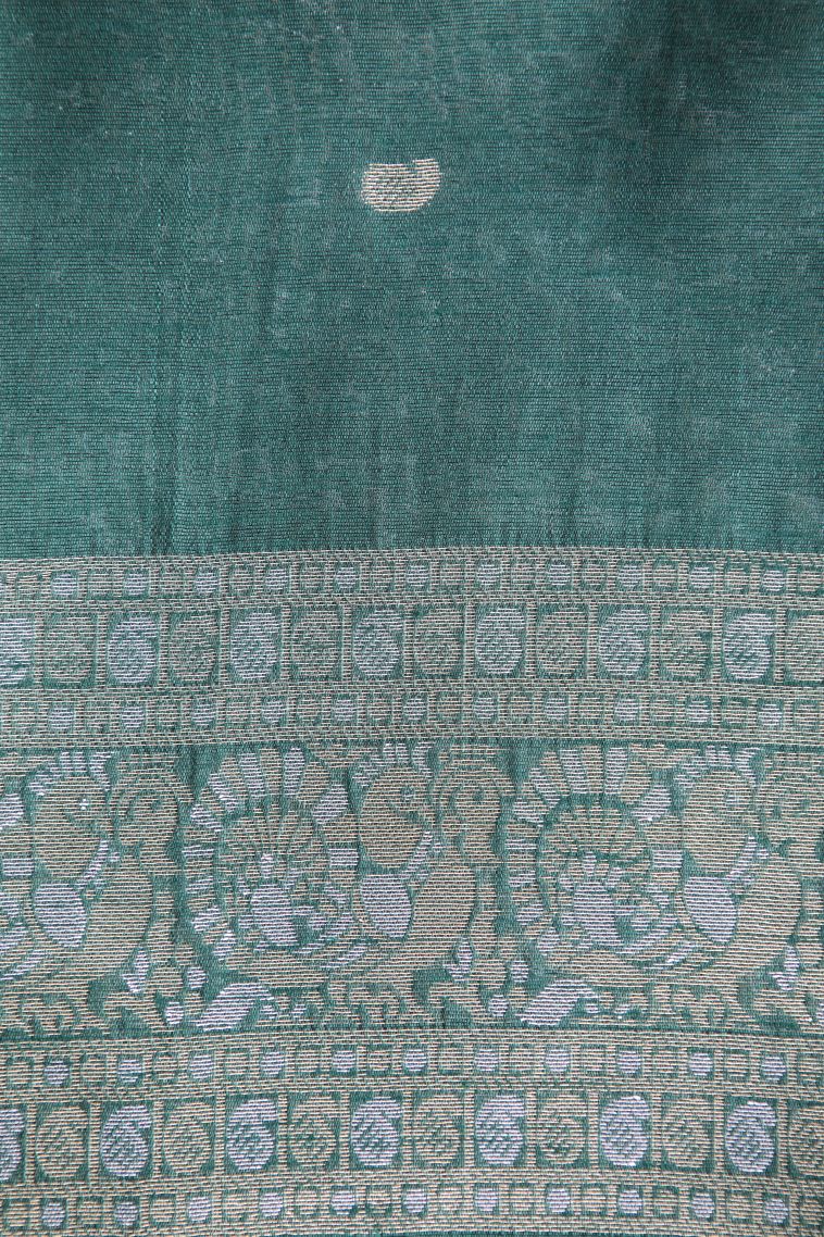Bottle Green Raw Silk Sarees with Copper Zari Puttas view 3