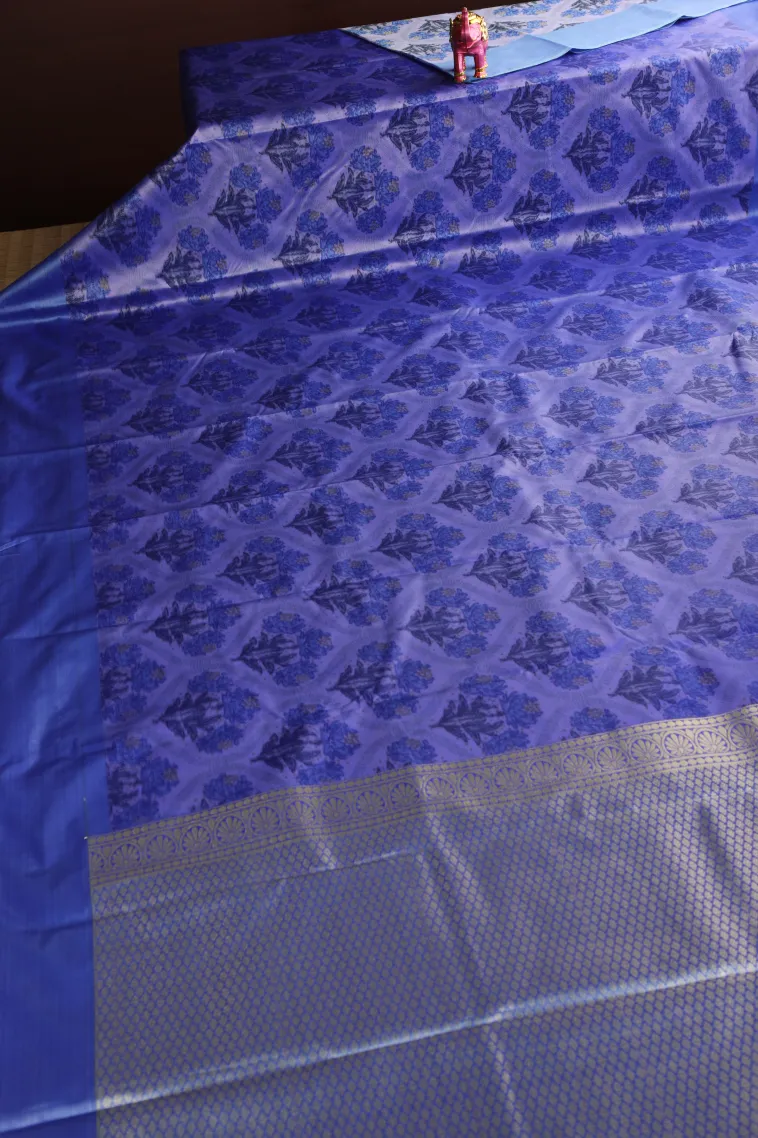 Daffane Blue Soft Silk Sarees Without Zari With Floral Patterns view 2