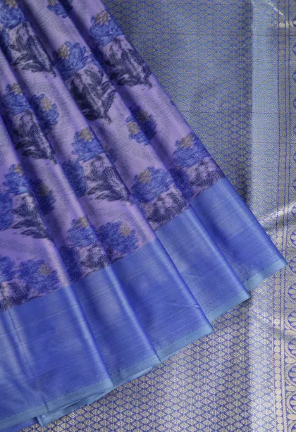 Daffane Blue Soft Silk Sarees Without Zari With Floral Patterns
