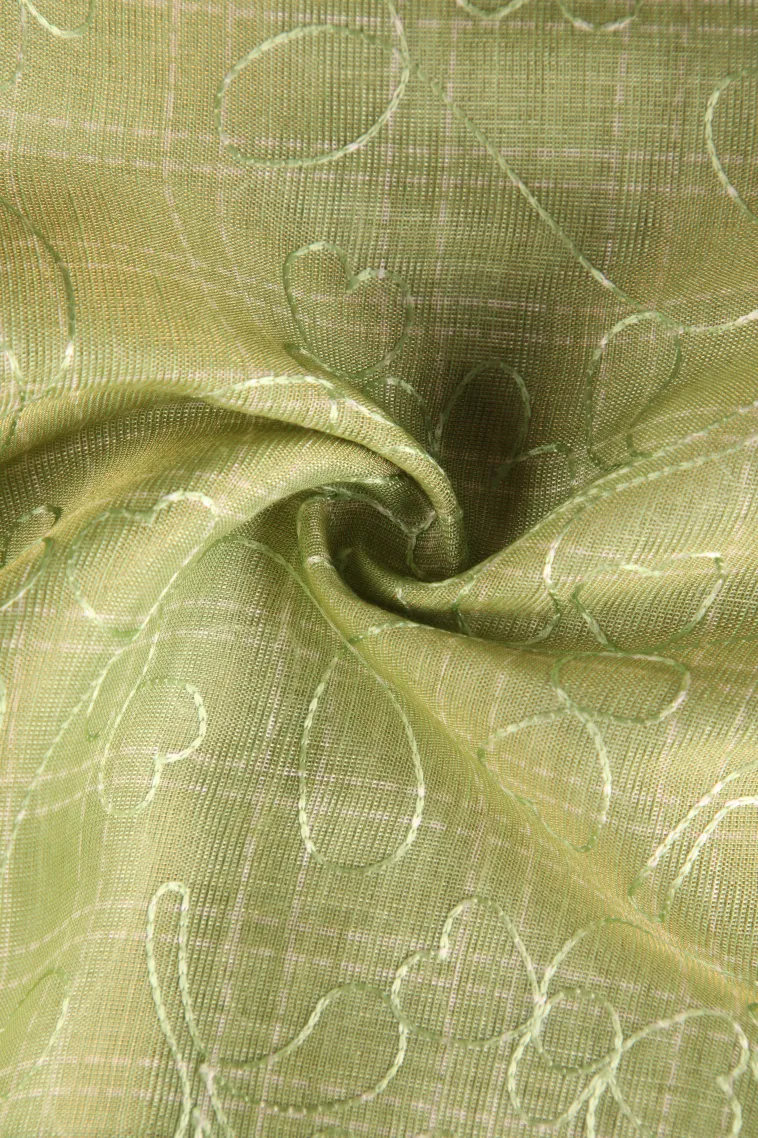 Olive Green Linen Saree Without Zari With Embroidary view 4