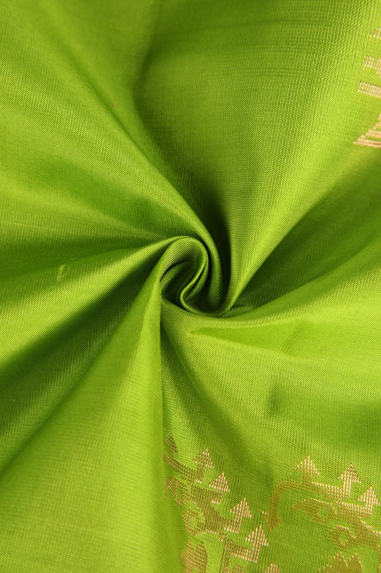 Lime Green Soft Silk Saree Gold Zari with Manga view 4