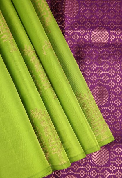 Lime Green Soft Silk Saree Gold Zari with Manga