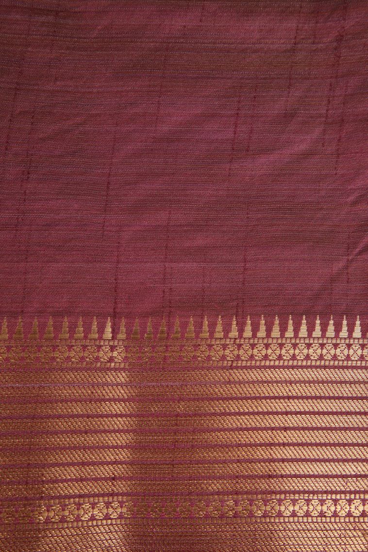Ruby Red Semi Raw Silk Printed Gold Zari with Floral Patterns view 3