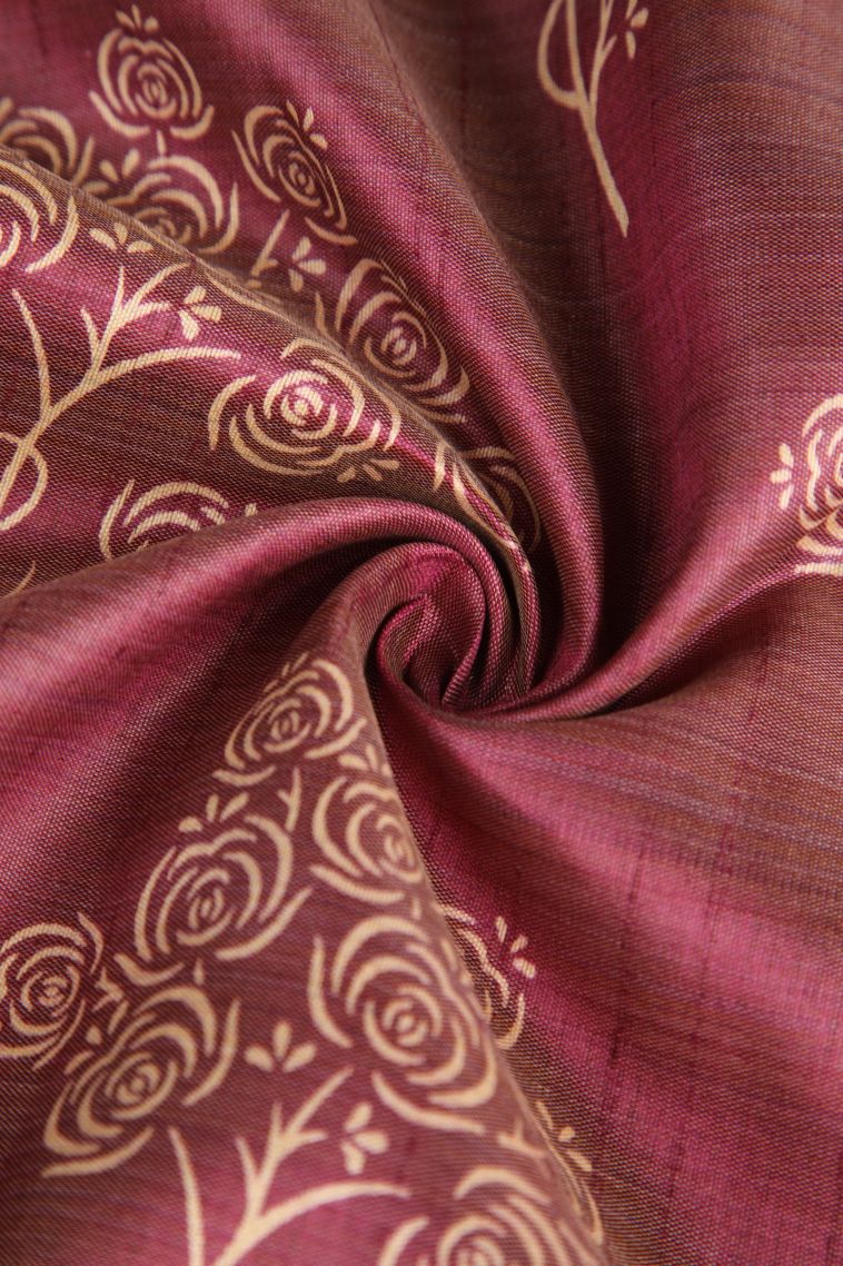 Ruby Red Semi Raw Silk Printed Gold Zari with Floral Patterns view 4