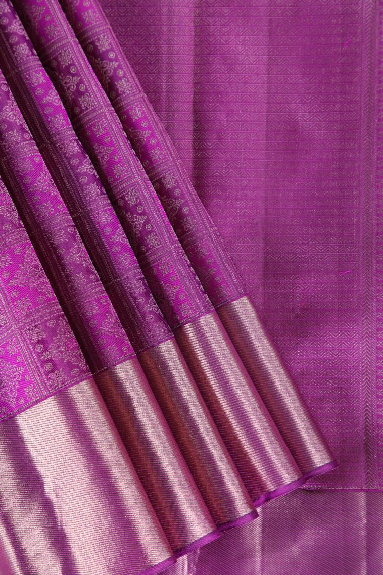 Magenta Purple Kanchipuram Silk Sarees with Gold Zari Jamandery Pattern