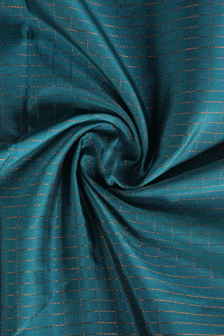 Cerulean Blue Arani Silk Sarees with Gold Zari Small Checks Pattern view 4