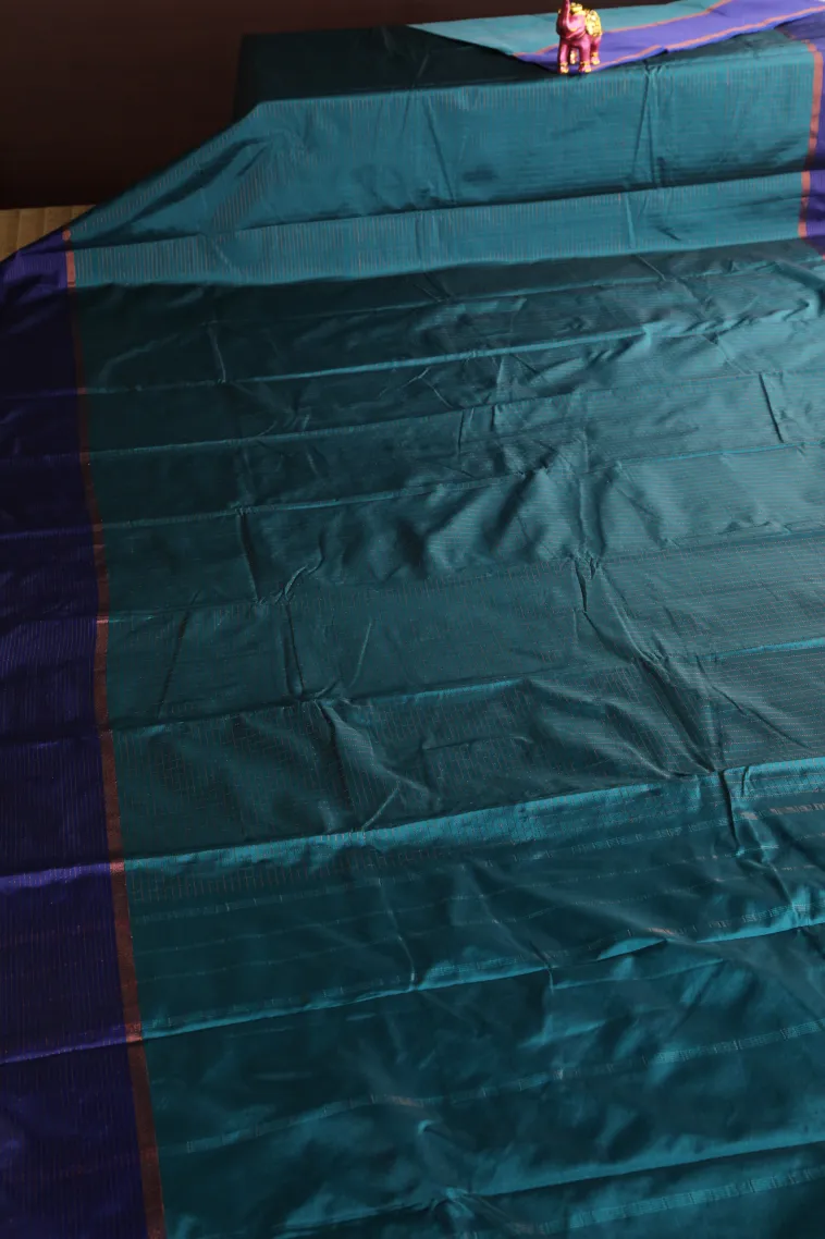 Cerulean Blue Arani Silk Sarees with Gold Zari Small Checks Pattern view 2