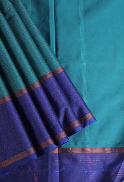 Cerulean Blue Arani Silk Sarees with Gold Zari Small Checks Pattern