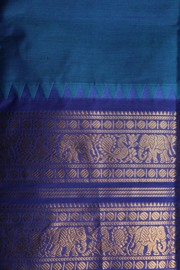 Daffane Blue Chettinad Cotton Sarees with Gold Zari Plain view 3