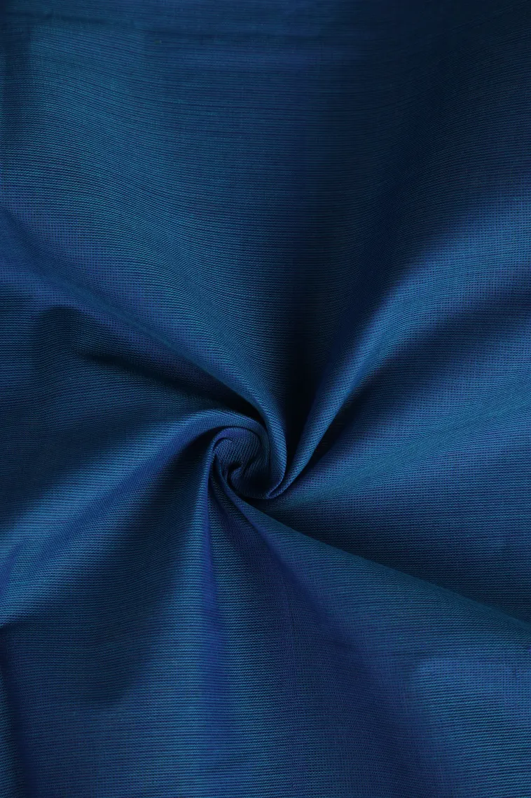 Daffane Blue Chettinad Cotton Sarees with Gold Zari Plain view 4