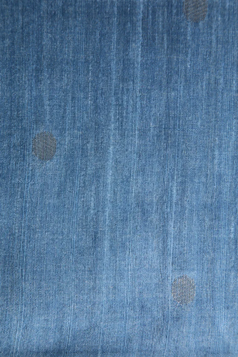 Cerulean Blue Tussar Saree Without Zari With Stripes view 3