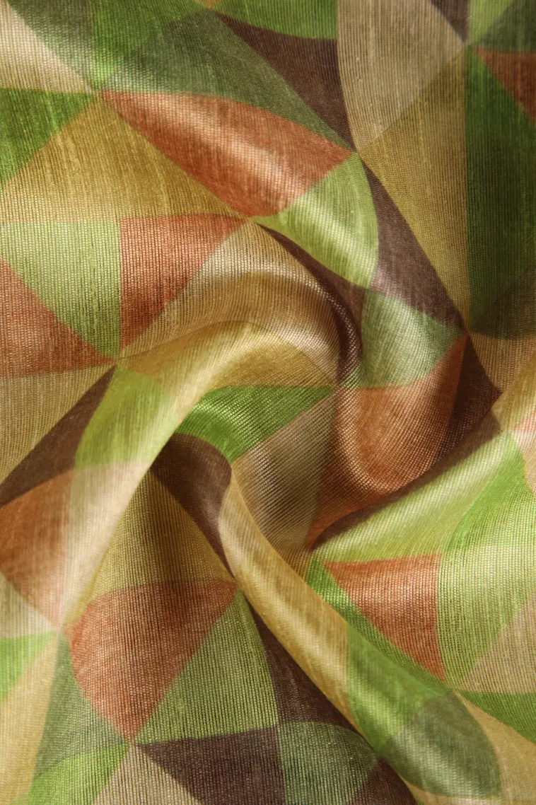Lime Green Jute Sarees Without Zari With Geometric Shapes view 4