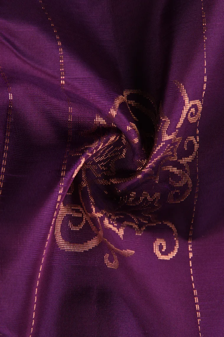 Viola Purple Soft Silk Saree with Copper Zari Straipes And Puttas view 4