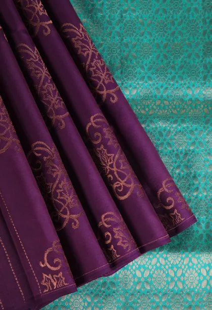 Viola Purple Soft Silk Saree with Copper Zari Straipes And Puttas
