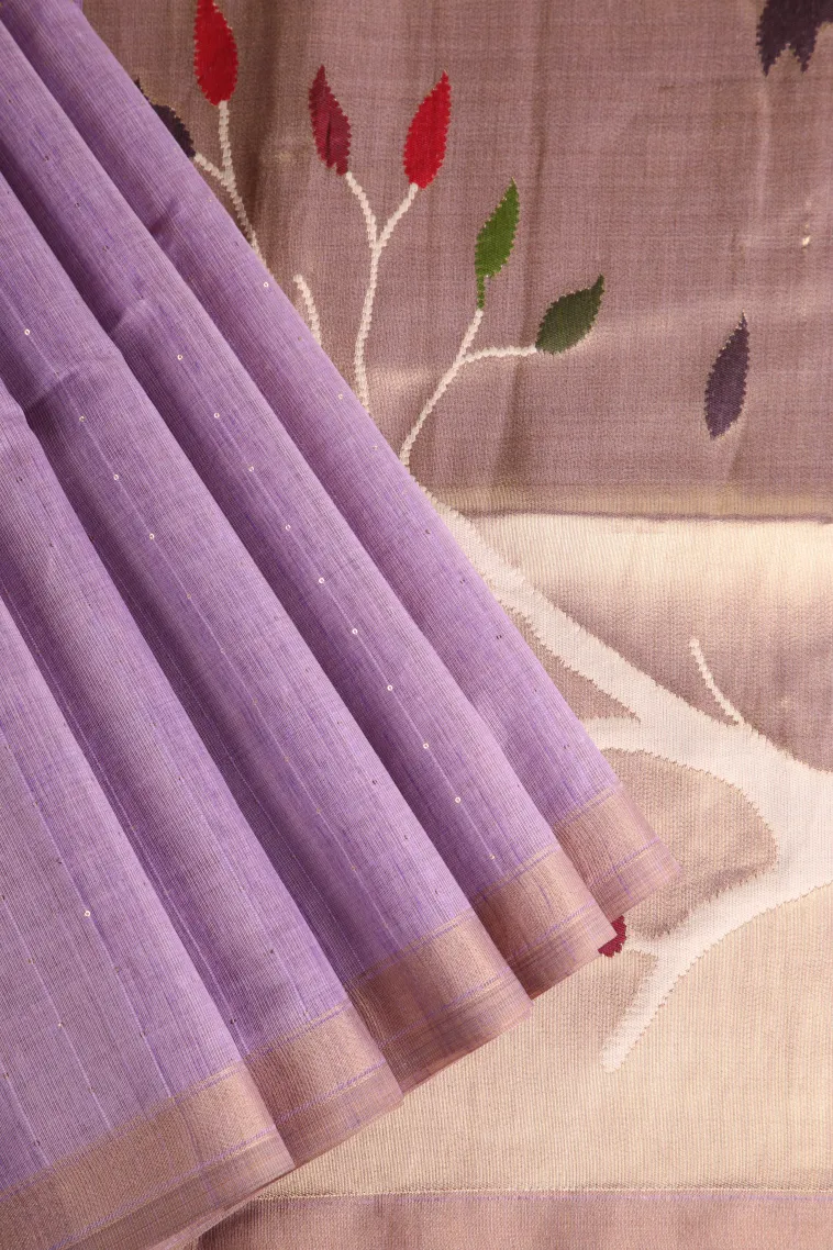 Lavender Purple Jute Sarees Without Zari With Stone Work view 1