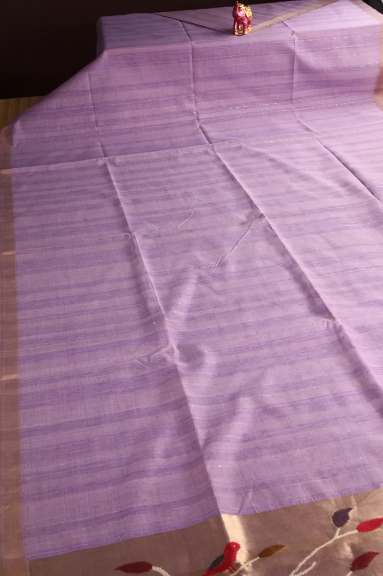 Lavender Purple Jute Sarees Without Zari With Stone Work view 2