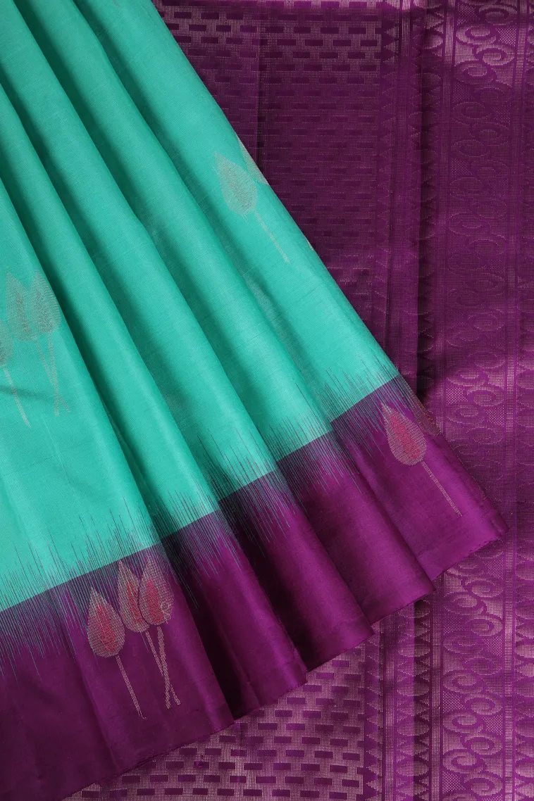 Sky Blue Soft Silk Saree with Silver Zari Leaf Puttas