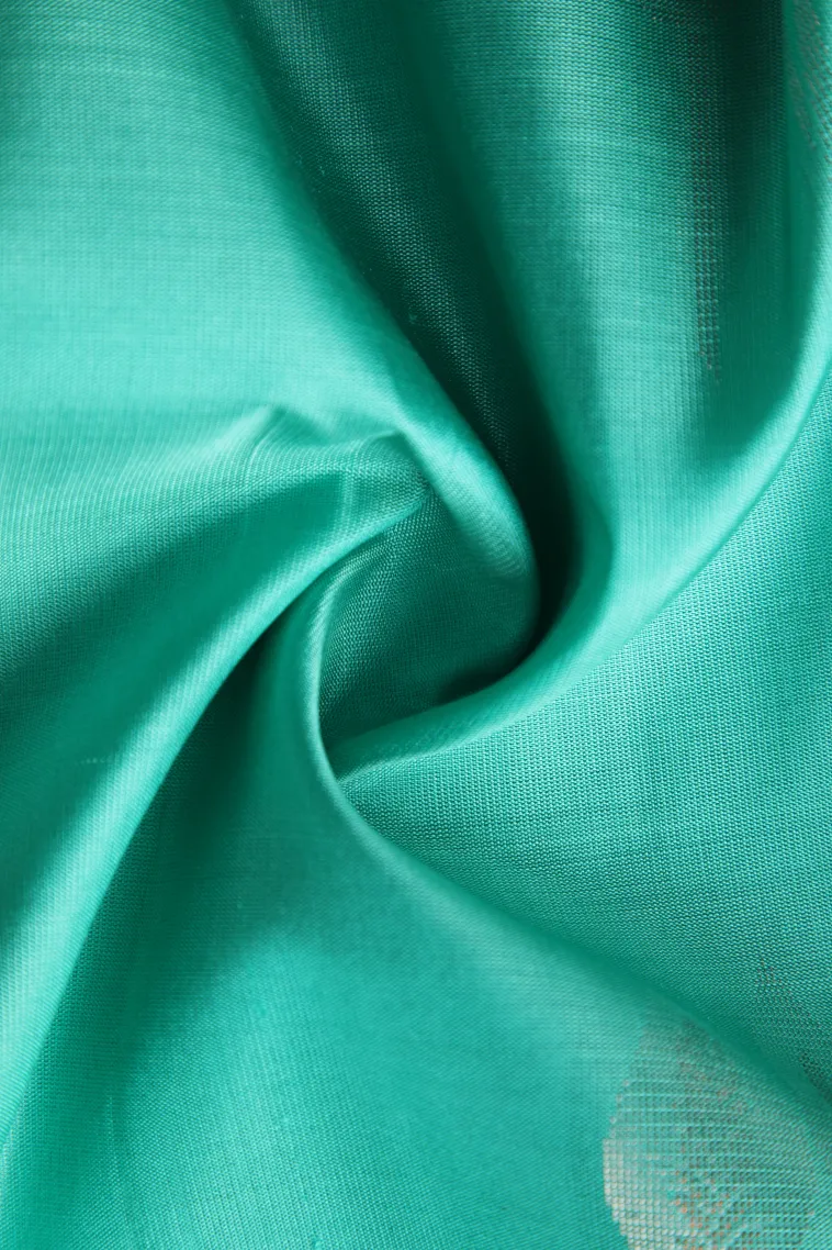 Sky Blue Soft Silk Saree with Silver Zari Leaf Puttas view 4