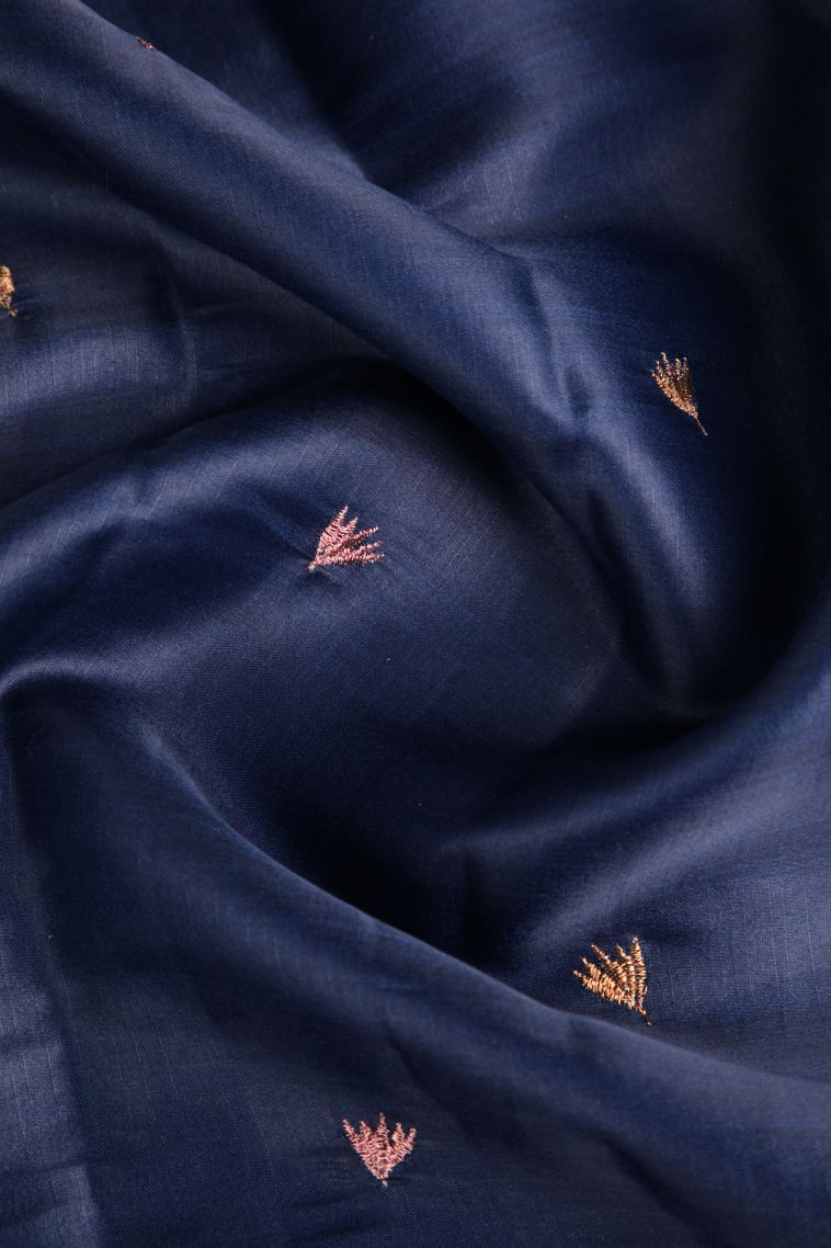 Berry Blue Raw Silk Sarees Without Zari with Floral Puttas Embroidary view 4
