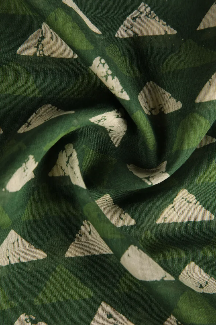Seaweed Green Chanderi Cotton Sarees Without Zari With Geometric Shapes view 4