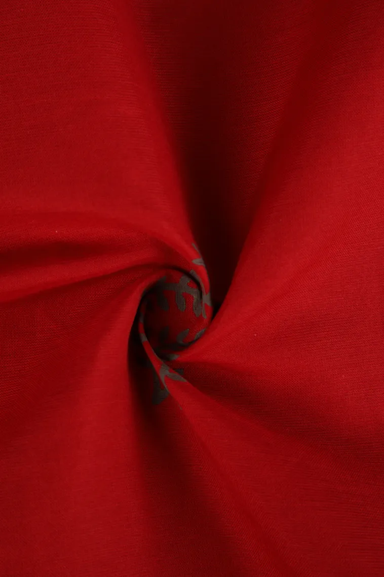 Rose Red Poly Cotton Sarees Without Zari With Floral Puttas view 4