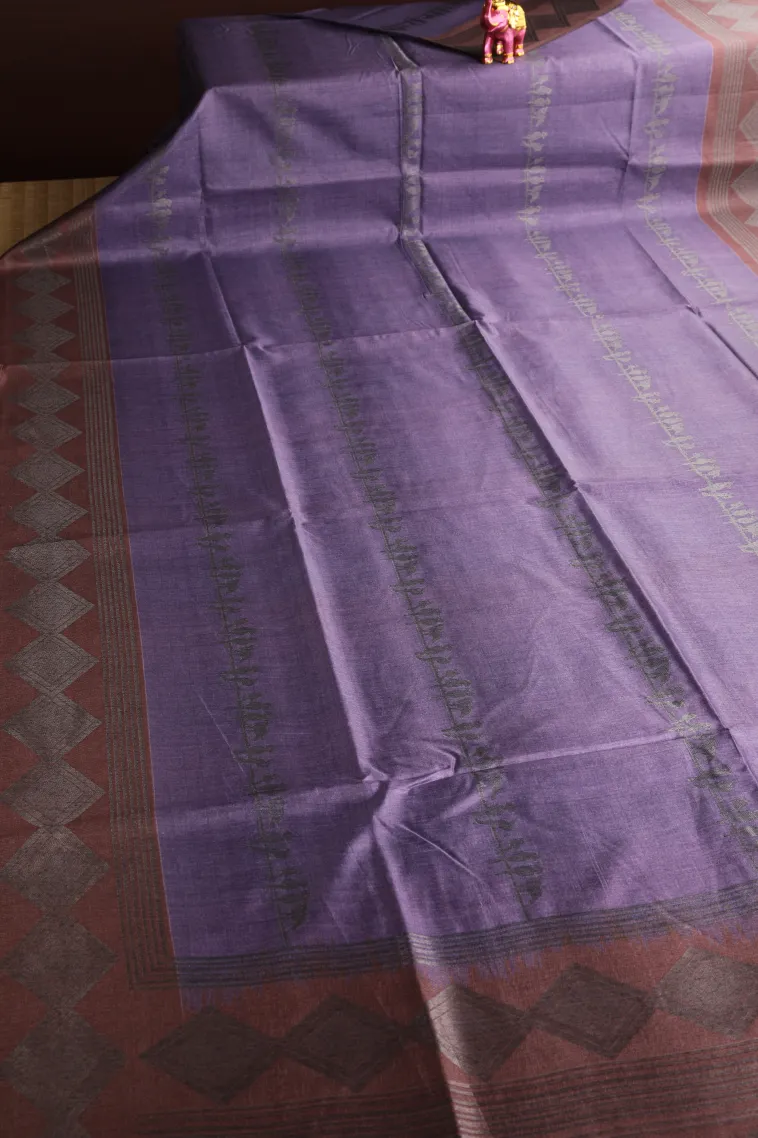 Mauve Purple Jute Sarees with Antic Zari Birds Mottif view 2