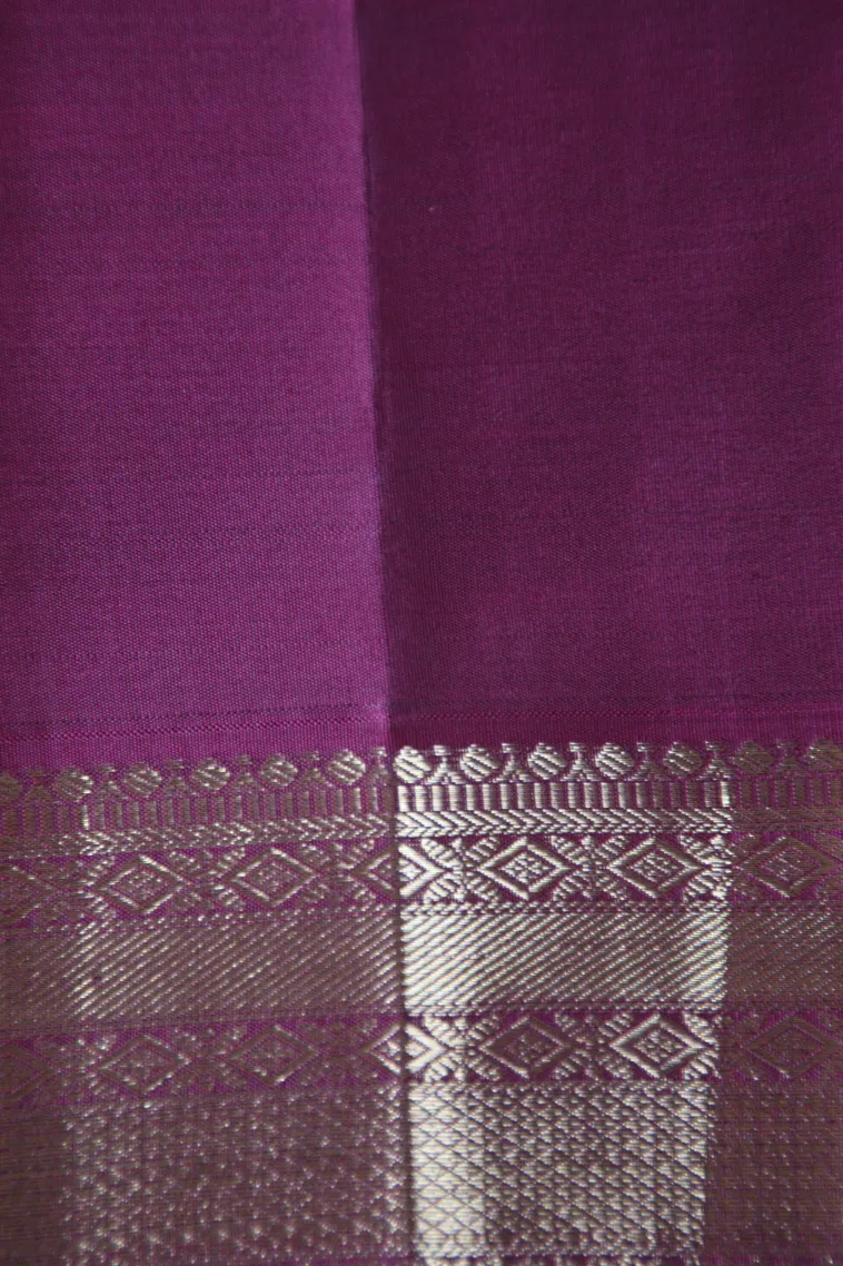 Magenta Purple Kanchipuram Silk Sarees with Gold Zari Floral Patterns view 3