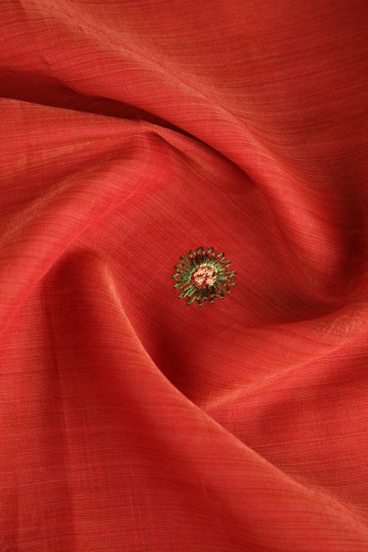 Dawn Red Chanderi Cotton Sarees Gold Zari with Floral Puttas Embroidary view 4