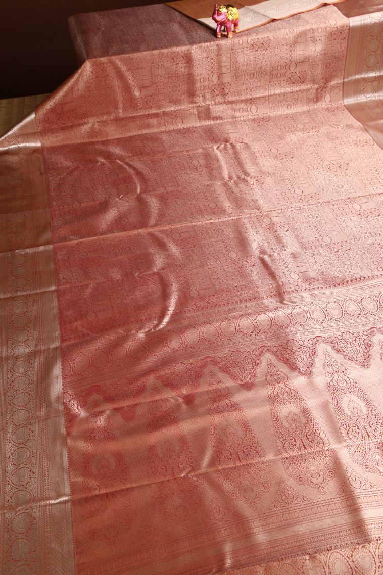 Rust Orange Apoorva Silk Sarees with Copper Zari Floral Puttas view 2
