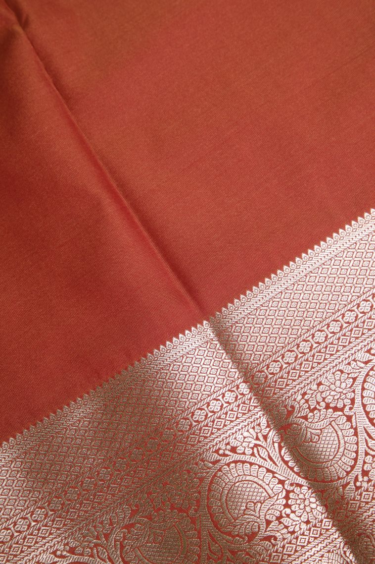 Rust Orange Apoorva Silk Sarees with Copper Zari Floral Puttas view 3