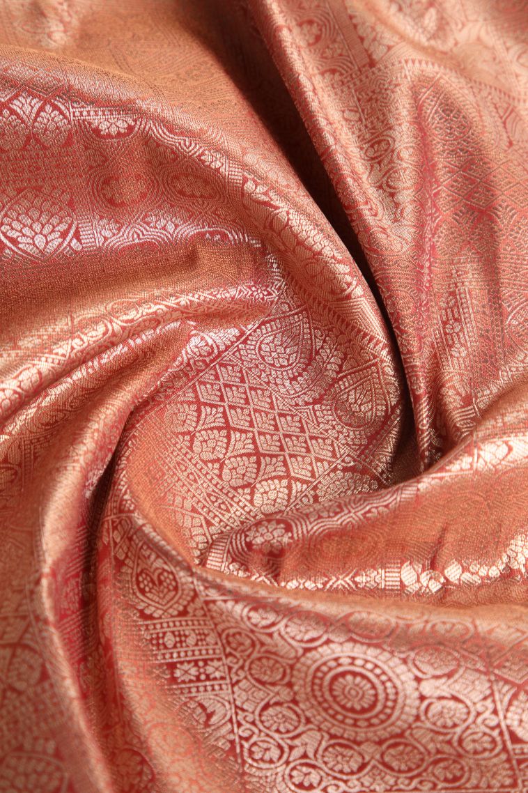 Rust Orange Apoorva Silk Sarees with Copper Zari Floral Puttas view 4