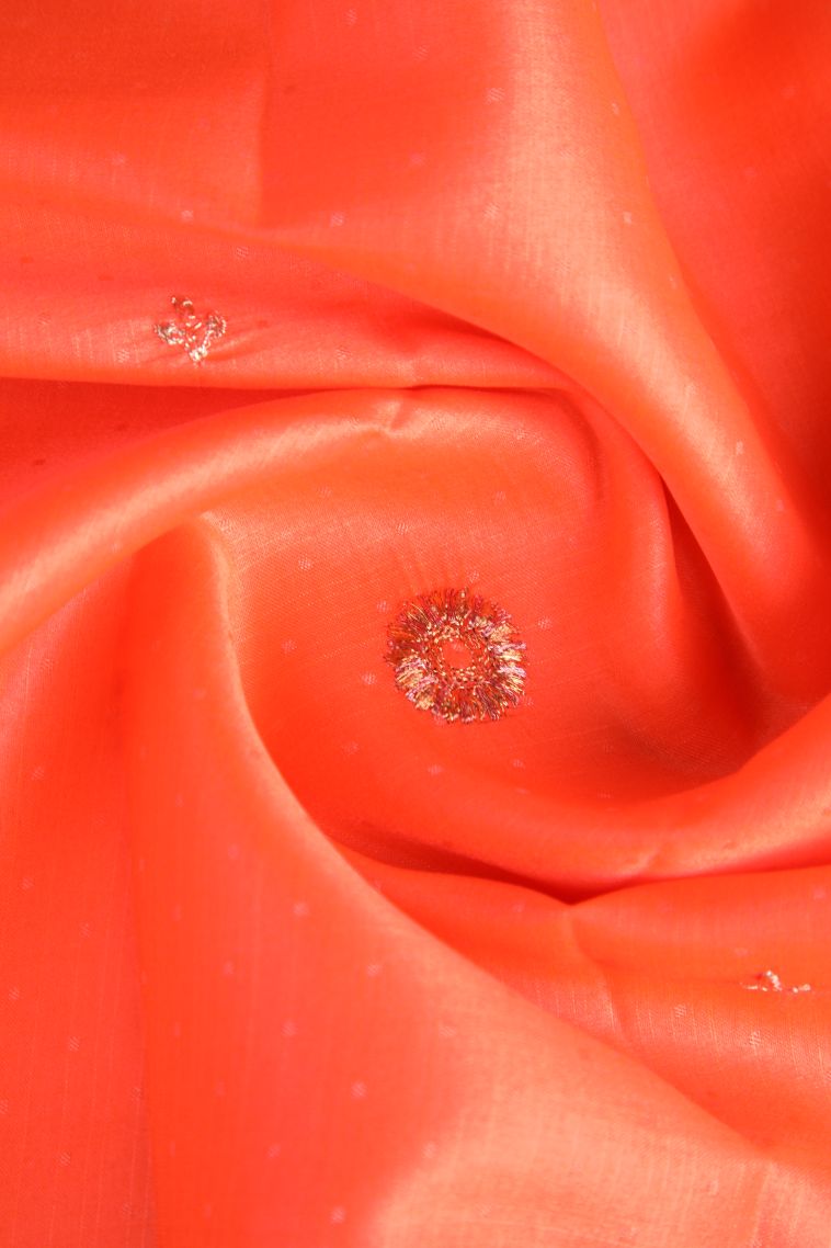 Tiger Orange Raw Silk Sarees Without Zari with Floral Puttas Embroidary view 4