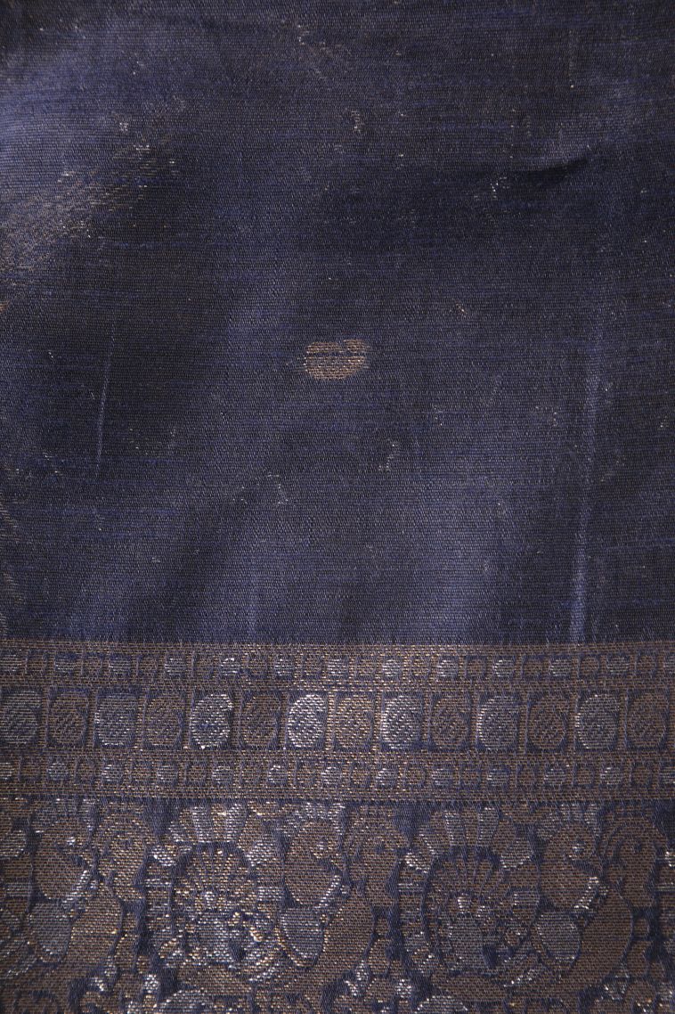 Berry Blue Raw Silk Sarees with Copper Zari Puttas view 3
