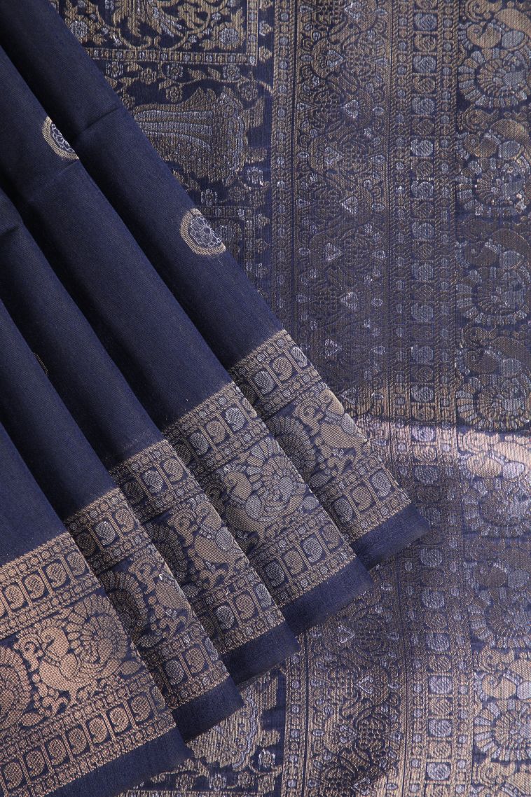 Berry Blue Raw Silk Sarees with Copper Zari Puttas