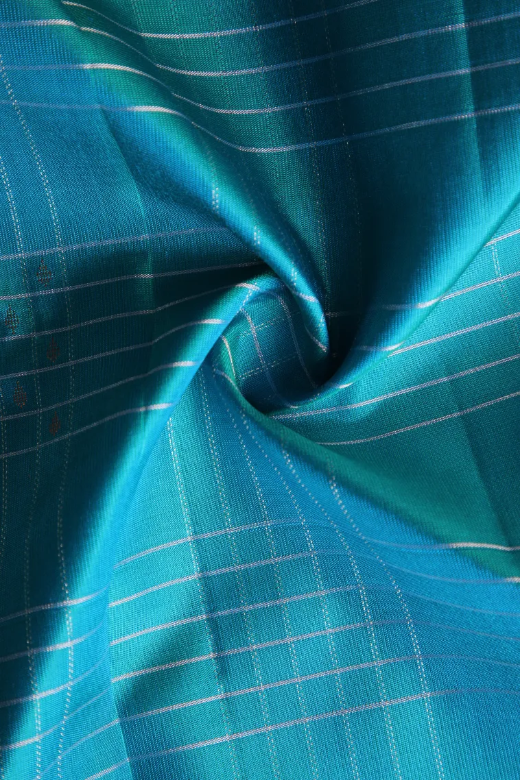 Cerulean Blue Soft Silk Saree with Silver Zari Checks view 4