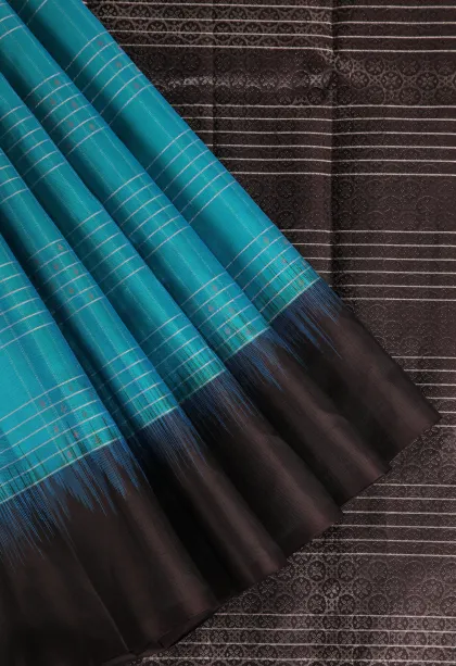 Cerulean Blue Soft Silk Saree with Silver Zari Checks
