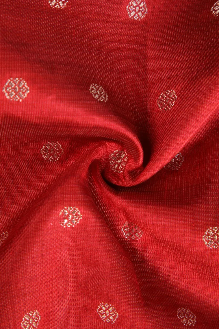 Rose Red Raw Silk Sarees with Antic Zari Puttas view 4
