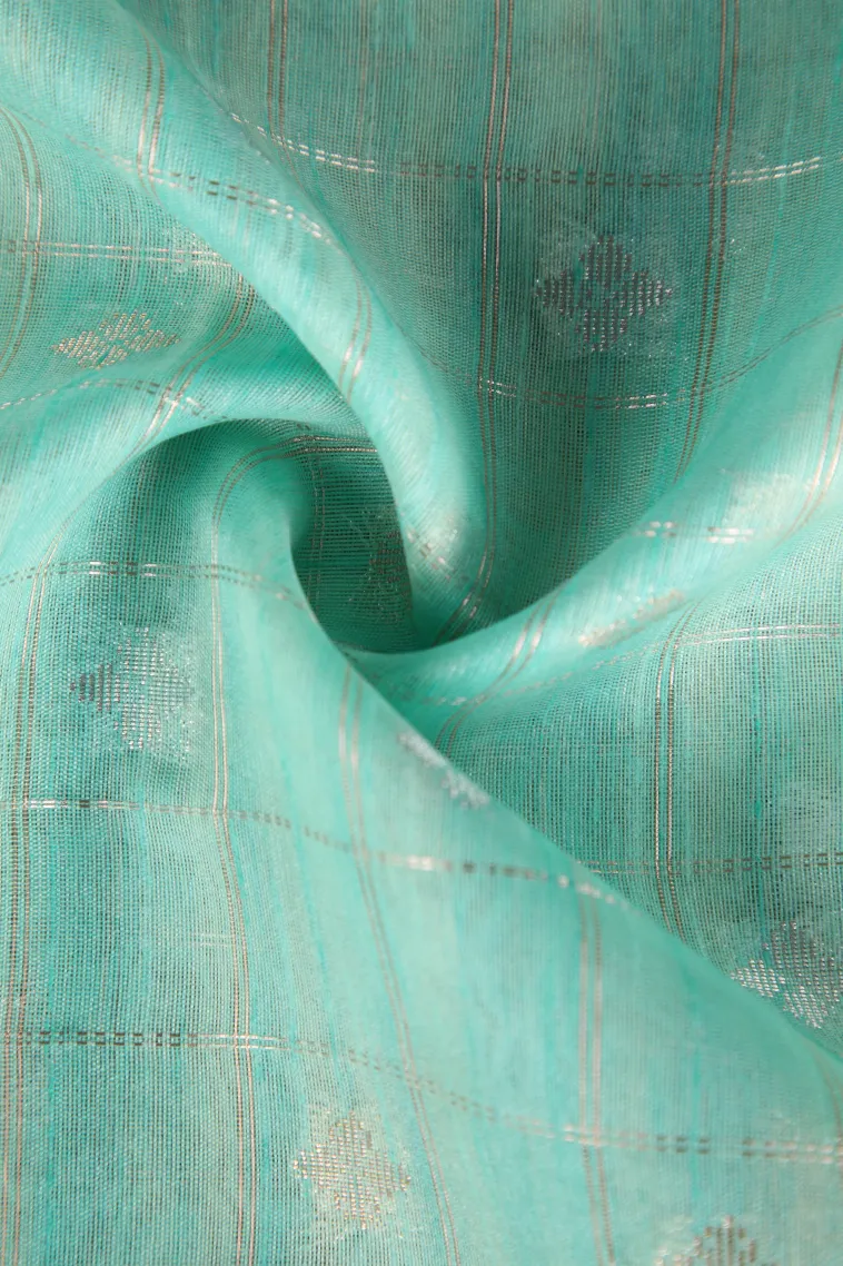 Sky Blue Raw Silk Sarees with Gold And Silver Zari Checks And Puttas view 4