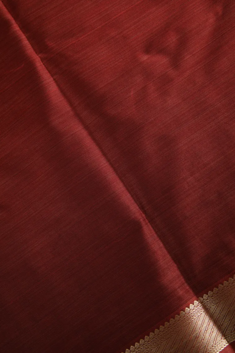 Chocolate Brown Soft Silk Sarees with Bronze Zari Geometric Shapes view 3